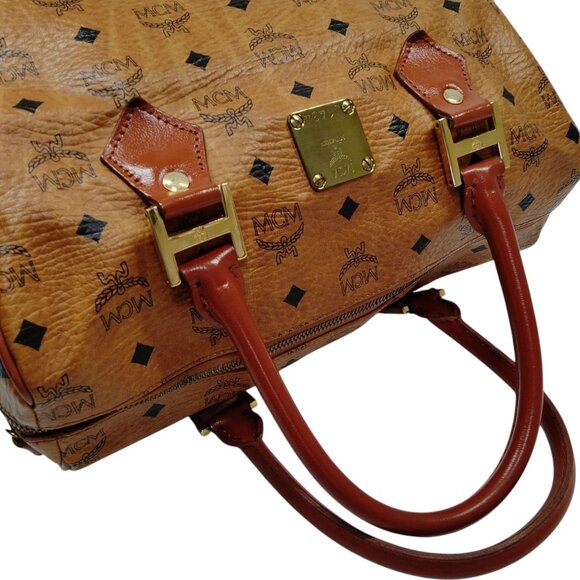 (L3) Authentic MCM Hand Bag Brown PVC Luxury Vintage Designer Handbag - Picture 4 of 10
